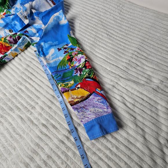 Tudor Court by Haband Tropical Parrot Denim Shacket M 100% Cotton Dopamine - Picture 7 of 9